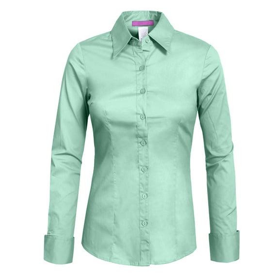 J. METHOD Women's Button Down Shirt Long Sleeve Roll Up Stretch Collar Office Work Formal Casual Basic Blouse Top NEWT04 Mint S