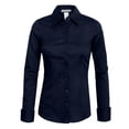 thumbnail image 1 of J. METHOD Women's Button Down Shirt Long Sleeve Roll Up Stretch Collar Office Work Formal Casual Basic Blouse Top NEWT04 Navy Blue XL, 1 of 5