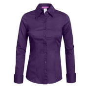 J. METHOD Women's Button Down Shirt Long Sleeve Roll Up Stretch Collar Office Work Formal Casual Basic Blouse Top NEWT04 Purple 3X