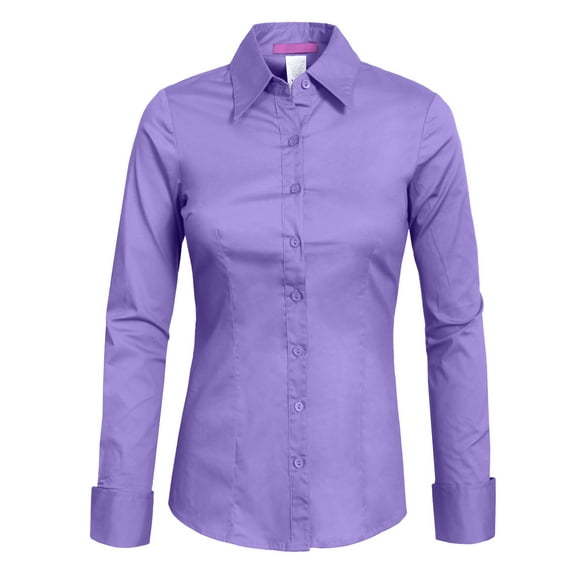 J. METHOD Women's Button Down Shirt Long Sleeve Roll Up Stretch Collar Office Work Formal Casual Basic Blouse Top NEWT04 Wisteria 3X
