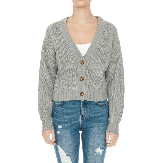 METHOD Women's Cable Knit Cardigan – Balloon Long Sleeve