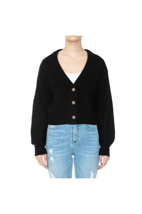 Women’s Cable Knit Cardigan – Balloon Long Sleeve Knitted Crop Sweater