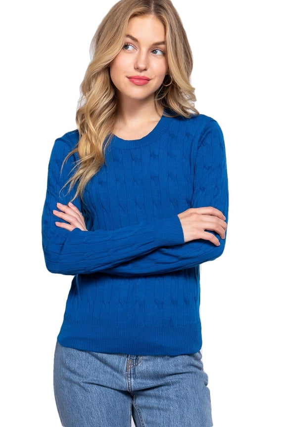 Women's Cable Knit Sweater – Crewneck Long Sleeve Casual Classic Fit Knitted Pullover