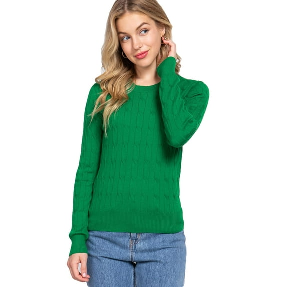 J. METHOD Women's Cable Knit Sweater – Crewneck Long Sleeve Casual Classic Fit Knitted Pullover