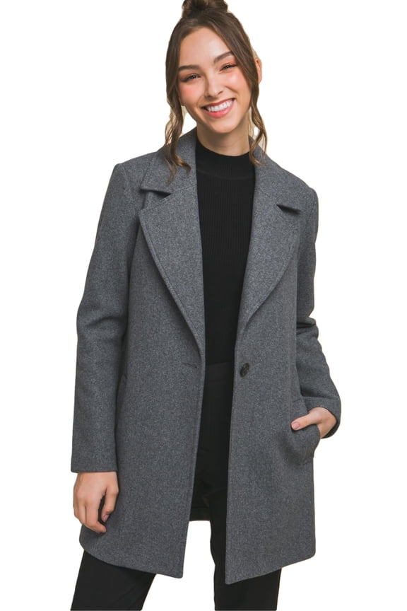 Women's Classic Coat Single Breasted Long Sleeve Single Button Wide Notched Lapel Jacket with Pockets