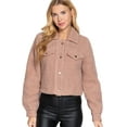 thumbnail image 1 of J. METHOD Women's Crop Jacket Faux Fur Snap Button Long Sleeve Casual Cropped Shacket Outerwear, 1 of 5