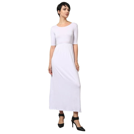 J. METHOD Women's Half Sleeve Scoop Neck Plain Modest Maxi Long Dress NEWDR44 White S