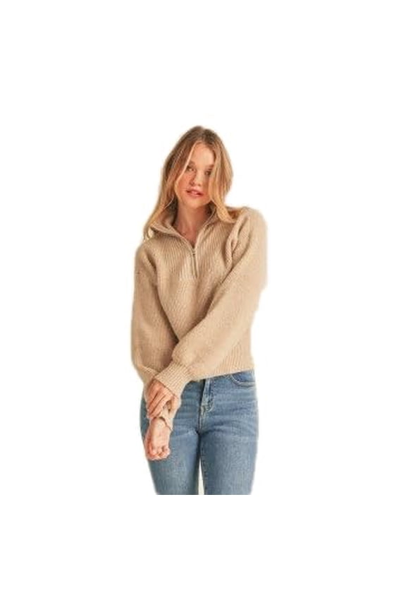 Women’s Half Zip-Up Sweater - Mock Neck Long Sleeve Mossy Knit Pullover