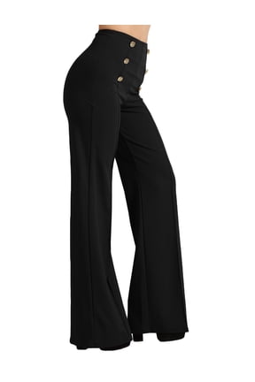 Women’s High Waisted Sailor Bell Bottom Elastic Waist Long Pants Made in USA NEWP44 Black 2X