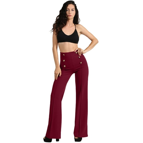 J. METHOD Women’s High Waisted Sailor Bell Bottom Elastic Waist Long Pants Made in USA NEWP44 Burgundy XL