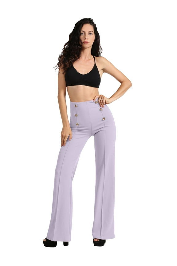 Women’s High Waisted Sailor Bell Bottom Elastic Waist Long Pants Made in USA NEWP44 Lavender M