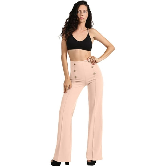 J. METHOD Women’s High Waisted Sailor Bell Bottom Elastic Waist Long Pants Made in USA NEWP44 Mauve L
