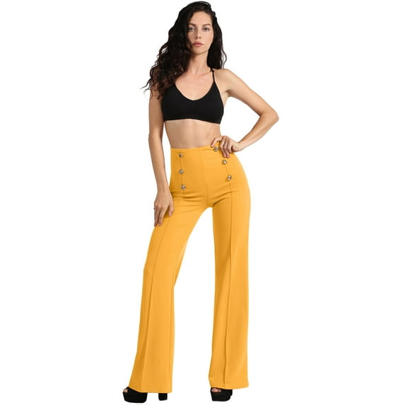 J. METHOD Women’s High Waisted Sailor Bell Bottom Elastic Waist Long Pants Made in USA NEWP44 Mustard L