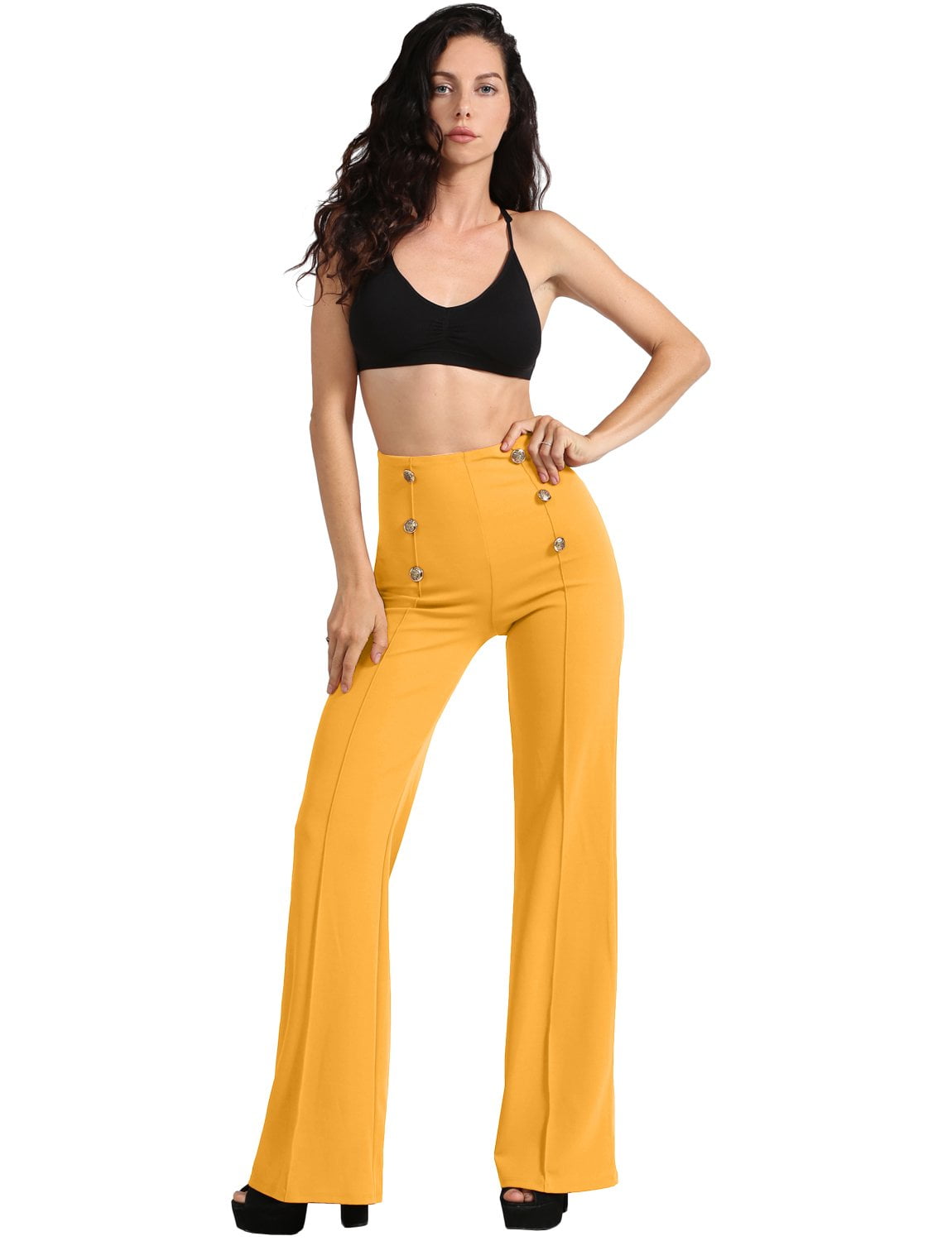 J. METHOD Women's High Waisted Sailor Bell Bottom Elastic Waist Long ...