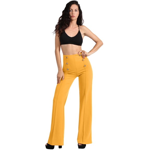 J. METHOD Women’s High Waisted Sailor Bell Bottom Elastic Waist Long Pants Made in USA NEWP44 Mustard S