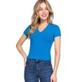 thumbnail image 1 of J. METHOD Women's Knit Crop Top - Short Sleeve V-Neck Ribbed Stretch Basic Cropped T Shirts, 1 of 4