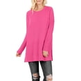 thumbnail image 1 of J. METHOD Women’s Knit Sweater Long Sleeve Round Neck Thermal Waffle Warm Casual Tunic Pullover Side Slit Knitted Top NEWT392 Fuchsia M, 1 of 5