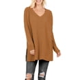 thumbnail image 1 of J. METHOD Women’s Knit Sweater Long Sleeve V-Neck Thermal Waffle Warm Casual Tunic Pullover Side Slit Knitted Top NEWT395 Coffee M, 1 of 5