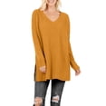 thumbnail image 1 of J. METHOD Women’s Knit Sweater Long Sleeve V-Neck Thermal Waffle Warm Casual Tunic Pullover Side Slit Knitted Top NEWT395 Desert Mustard L, 1 of 5