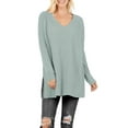 thumbnail image 1 of J. METHOD Women’s Knit Sweater Long Sleeve V-Neck Thermal Waffle Warm Casual Tunic Pullover Side Slit Knitted Top NEWT395 Light Green M, 1 of 5