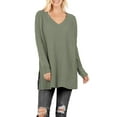 thumbnail image 1 of J. METHOD Women’s Knit Sweater Long Sleeve V-Neck Thermal Waffle Warm Casual Tunic Pullover Side Slit Knitted Top NEWT395 Light Olive 3XL, 1 of 5