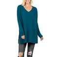 thumbnail image 1 of J. METHOD Women’s Knit Sweater Long Sleeve V-Neck Thermal Waffle Warm Casual Tunic Pullover Side Slit Knitted Top NEWT395 Teal S, 1 of 5