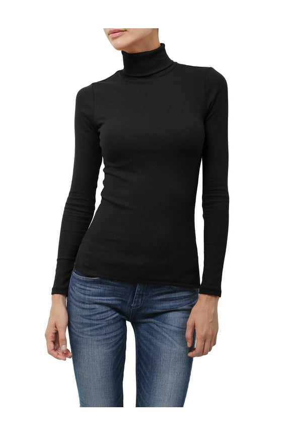 Women's Light Weight Basic Long Sleeve Turtleneck Knit Ribbed Shirt Sweater Mock Neck Top NEWT88 Black 1X