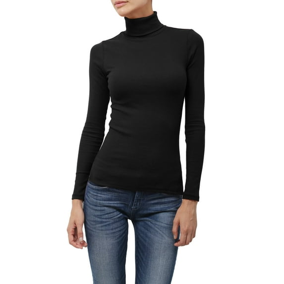J. METHOD Women's Light Weight Basic Long Sleeve Turtleneck Knit Ribbed Shirt Sweater Mock Neck Top NEWT88 Black 3X