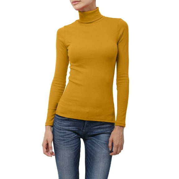 J. METHOD Women's Light Weight Basic Long Sleeve Turtleneck Knit Ribbed Shirt Sweater Mock Neck Top NEWT88 Mustard 1XL