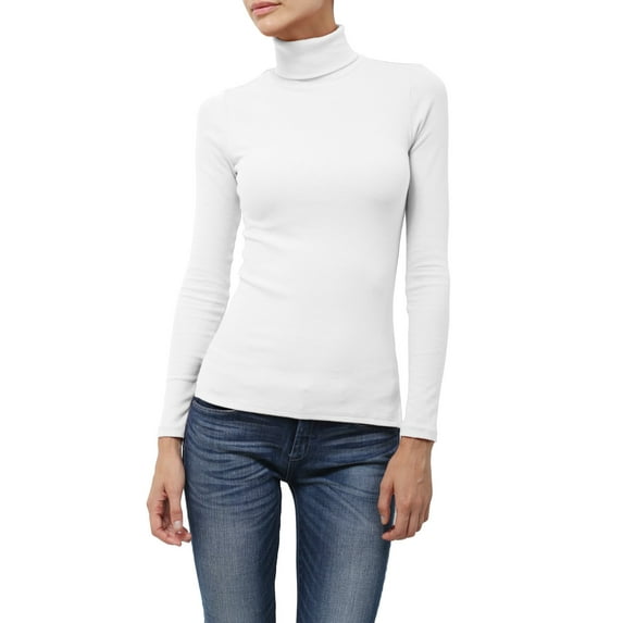 J. METHOD Women's Light Weight Basic Long Sleeve Turtleneck Knit Ribbed Shirt Sweater Mock Neck Top NEWT88 White M