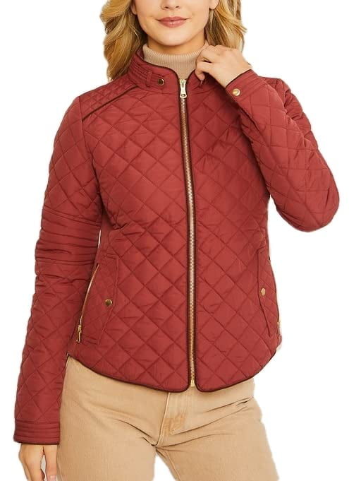Women's Casual Cotton Lightweight Quilted Jacket Long Sleeve Stand Collar  Shacket Coat Zip Up Coat Outwear with Pockets