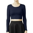 thumbnail image 1 of J. METHOD Women's Long Sleeve Scoop Neck Crop Top Solid Basic Casual Cropped T Shirts NEWT19 Navy L, 1 of 6