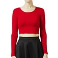 thumbnail image 1 of J. METHOD Women's Long Sleeve Scoop Neck Crop Top Solid Basic Casual Cropped T Shirts NEWT19 Red L, 1 of 6