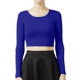thumbnail image 1 of J. METHOD Women's Long Sleeve Scoop Neck Crop Top Solid Basic Casual Cropped T Shirts NEWT19 Royal Blue L, 1 of 6