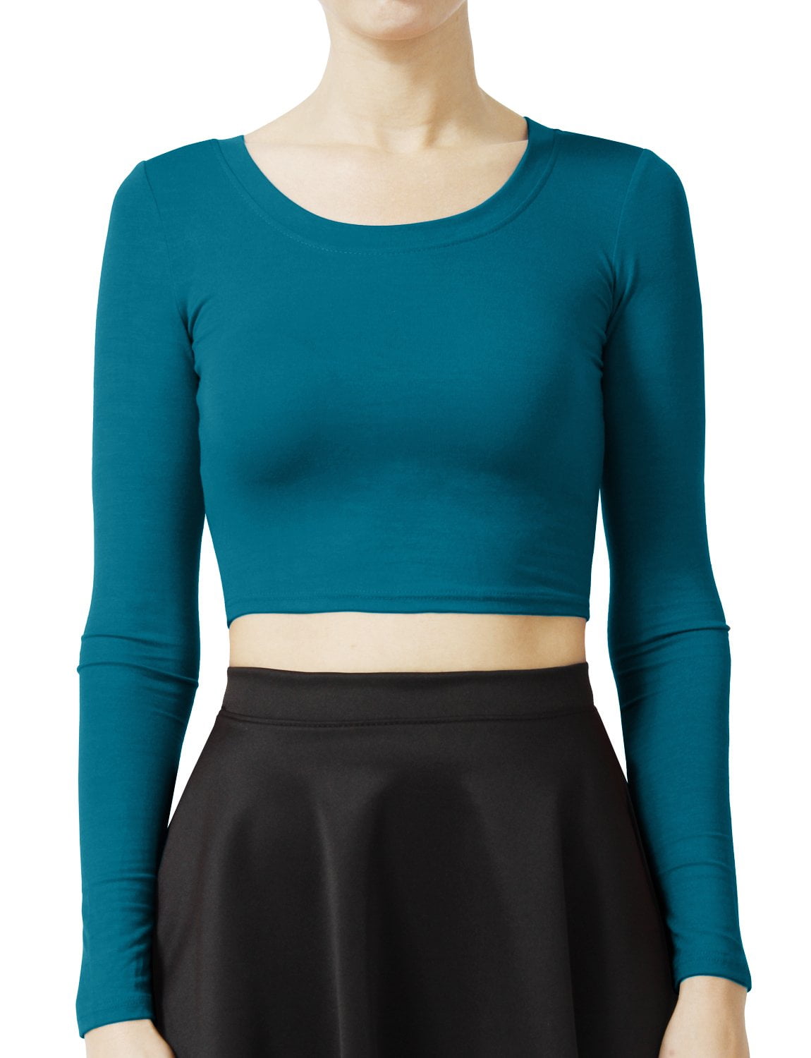 turquoise crop top long sleeve