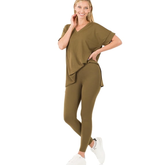 J. METHOD Women's Loungewear Set - 2 Piece Outfit Short Sleeve V-Neck Top and Leggings Soft Brushed Microfiber Fabric S-3XL