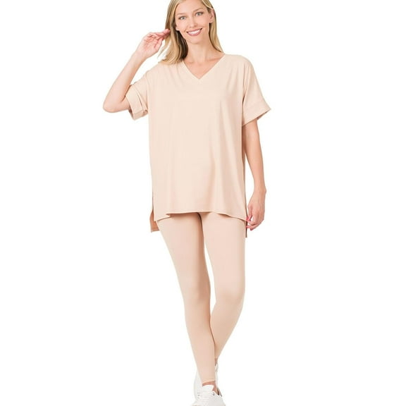 J. METHOD Women's Loungewear Set - 2 Piece Outfit Short Sleeve V-Neck Top and Leggings Soft Brushed Microfiber Fabric S-3XL