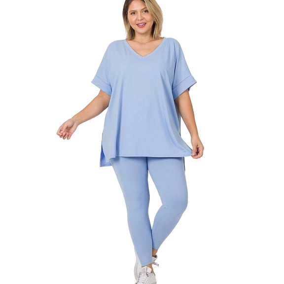 J. METHOD Women's Loungewear Set - 2 Piece Outfit Short Sleeve V-Neck Top and Leggings Soft Brushed Microfiber Fabric S-3XL