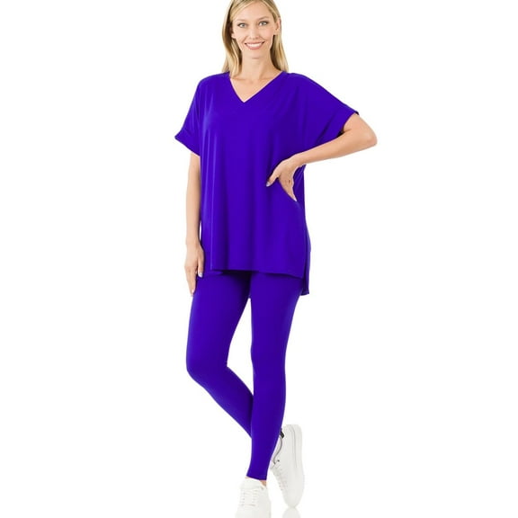 J. METHOD Women's Loungewear Set - 2 Piece Outfit Short Sleeve V-Neck Top and Leggings Soft Brushed Microfiber Fabric S-3XL