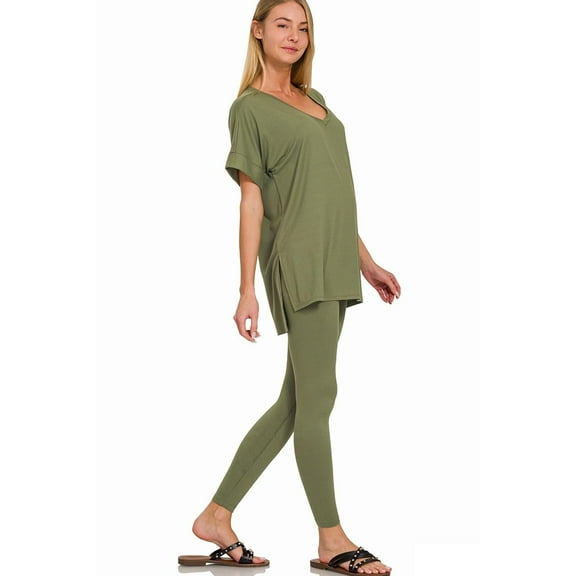 J. METHOD Women's Loungewear Set - 2 Piece Outfit Short Sleeve V-Neck Top and Leggings Soft Brushed Microfiber Fabric S-3XL