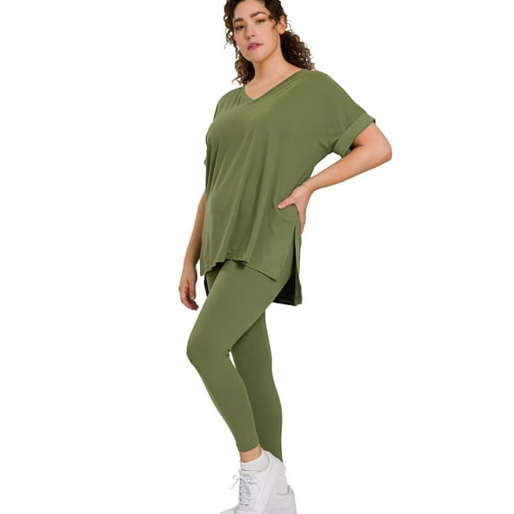 J. METHOD Women's Loungewear Set - 2 Piece Outfit Short Sleeve V-Neck Top and Leggings Soft Brushed Microfiber Fabric S-3XL