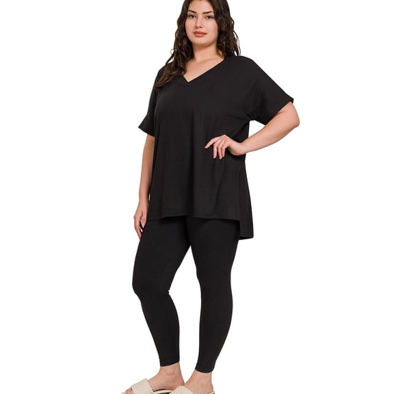 J. METHOD Women's Loungewear Set - 2 Piece Outfit Short Sleeve V-Neck Top and Leggings Soft Brushed Microfiber Fabric S-3XL