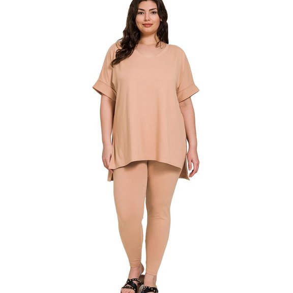 J. METHOD Women's Loungewear Set - 2 Piece Outfit Short Sleeve V-Neck Top and Leggings Soft Brushed Microfiber Fabric S-3XL