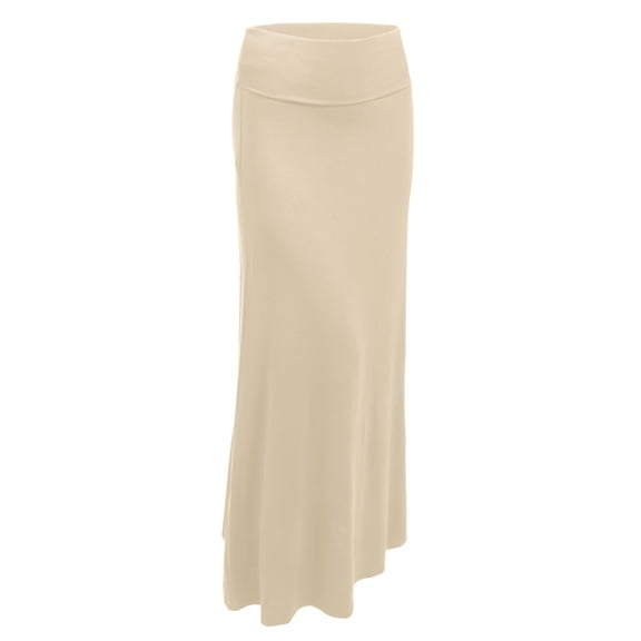 J. METHOD Women's Maxi Skirt High Waisted Fold Over Elastic Waistband Jersey Stretch Skirts Made in USA NEWSK05 Beige M