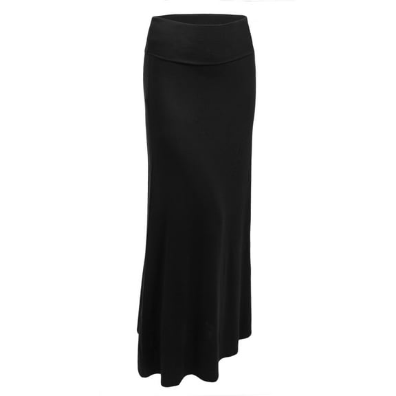 J. METHOD Women's Maxi Skirt High Waisted Fold Over Elastic Waistband Jersey Stretch Skirts Made in USA NEWSK05 Black S