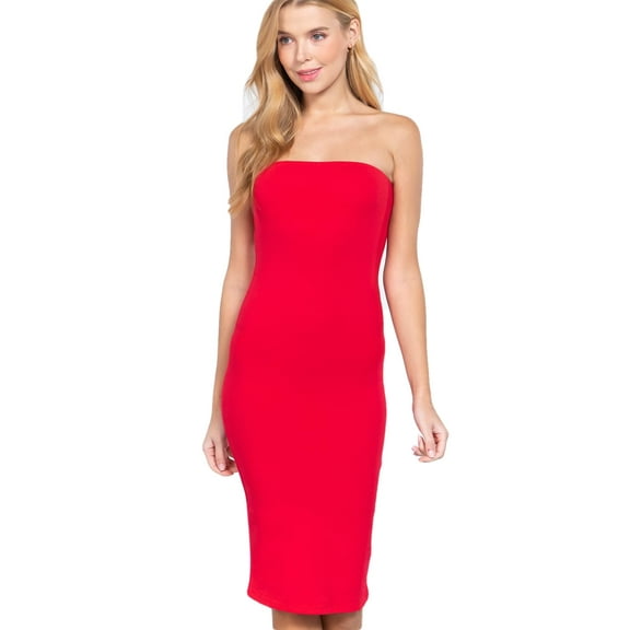 J. METHOD Women's Midi Dress Strapless Tube Top Stretch Basic Casual Knee Length One Piece