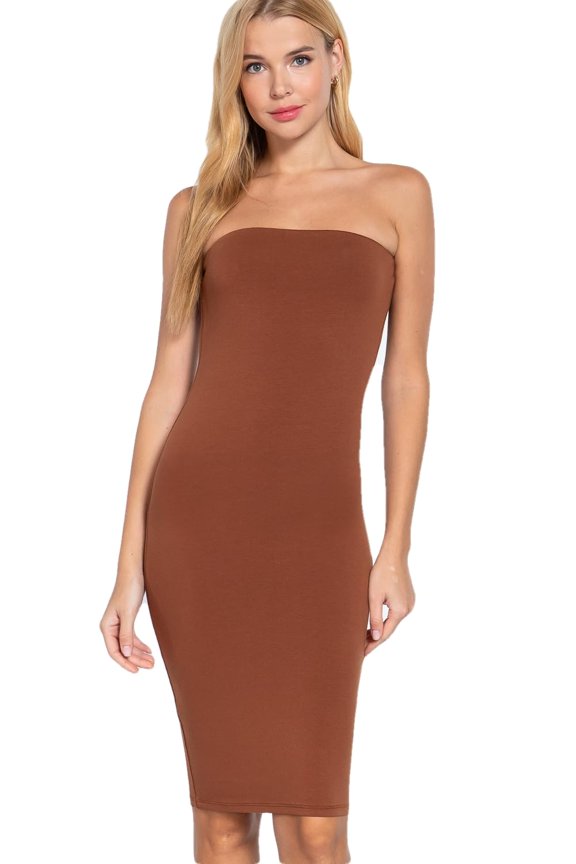 Women's Midi Dress Strapless Tube Top Stretch Basic Casual Knee Length One Piece