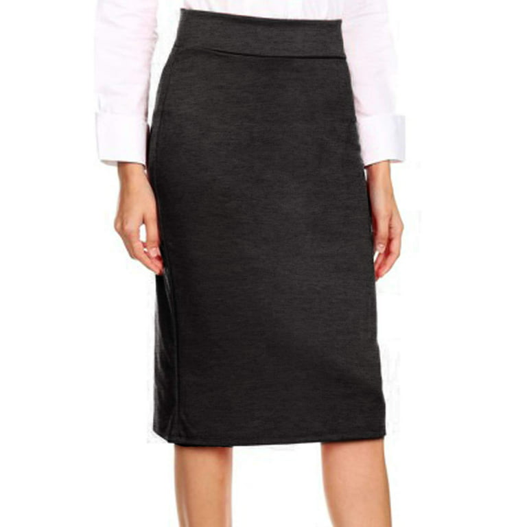 J. METHOD Women's Midi Skirt Basic Elastic Waist Knee Length Slim Fit Stretch  Ponte Pencil Office Solid Skirts NEWSK40 Charcoal M 