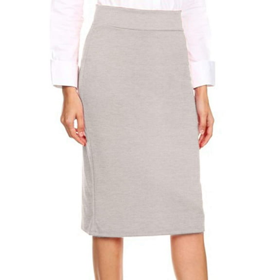 J. METHOD Women's Midi Skirt Basic Elastic Waist Knee Length Slim Fit Stretch Ponte Pencil Office Solid Skirts NEWSK40 Heatehr Gray L