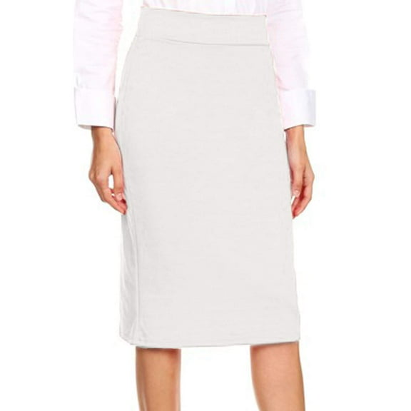 J. METHOD Women's Midi Skirt Basic Elastic Waist Knee Length Slim Fit Stretch Ponte Pencil Office Solid Skirts NEWSK40 Ivory L